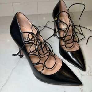 Valentino Garavani Black Rockstud Lace Up Pointed Pump